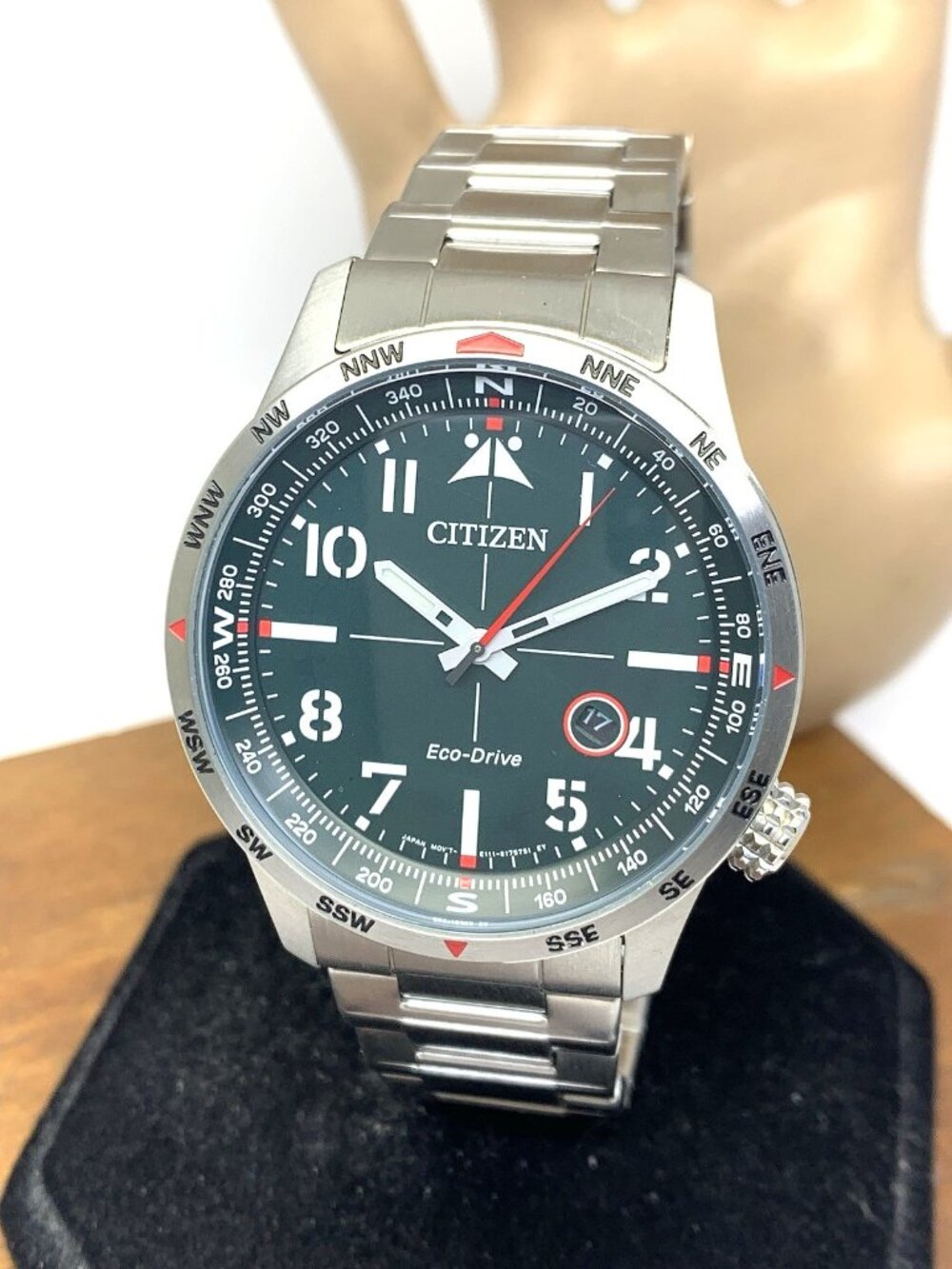 Citizen Men's Watch BM7551-50X Eco-Drive Green Dial Silver Stainless Steel 43mm